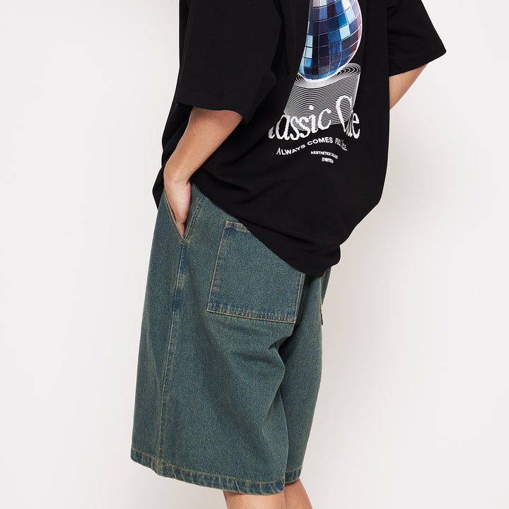 ウェア protocol index FOLDED WAIST JORTS Protocol-Index Folded Waist Jorts - Semi-oversized black denim